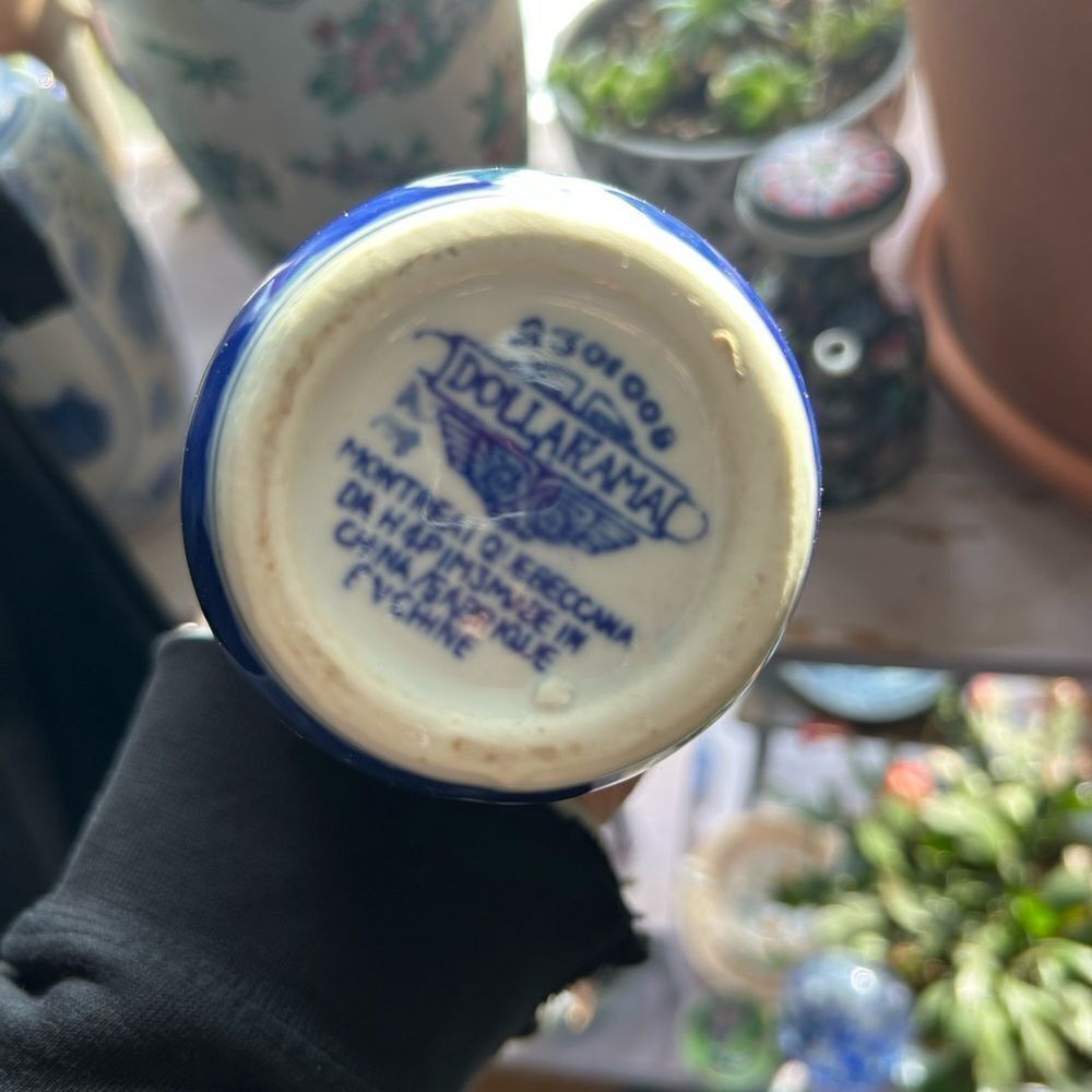Vintage Dollarama Tall Shaped Flower Vase Blue / white - Picture 2 of 15